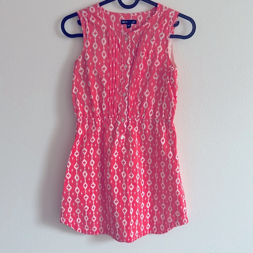 NWOT GAP Pink /White Casual Sundress Sleeveless Lined Button Front Crew Neck